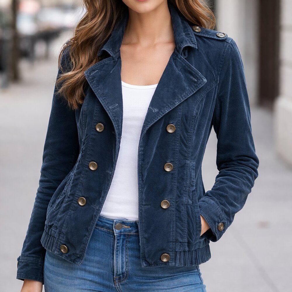 ZARA TRF Collection Corduroy Double Breasted Jacket Navy US Size M/L